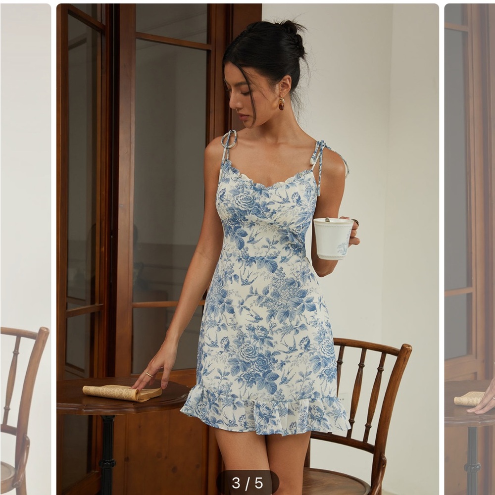 Commense Blue and White Spaghetti Strap Sundress